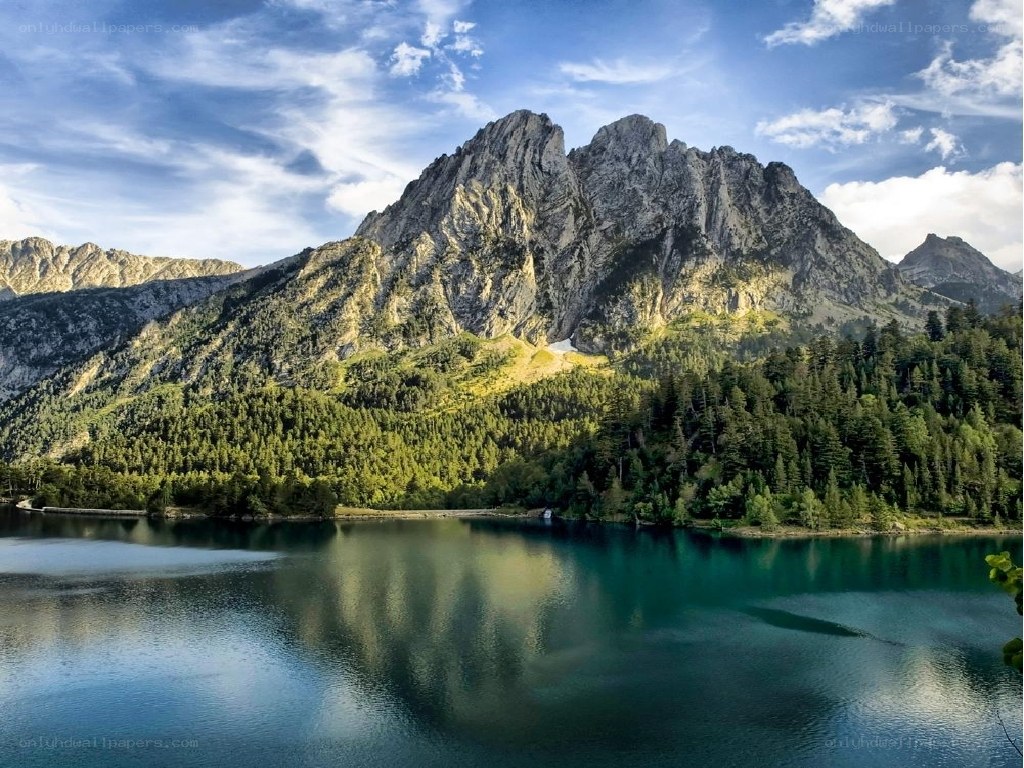 Mountain lake with forest reflection