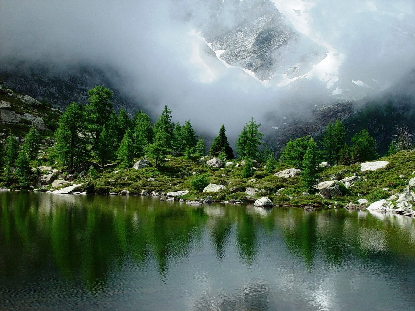 Mountain lake with forest reflection