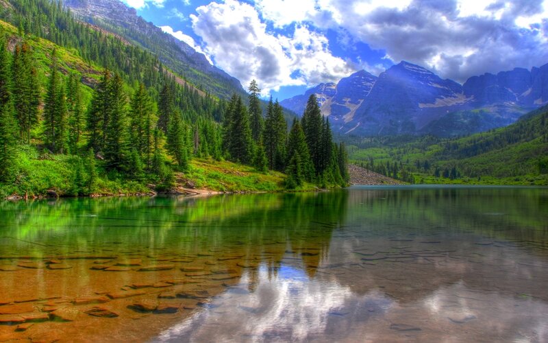 Mountain lake with forest reflection