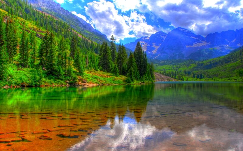 Mountain lake with forest reflection