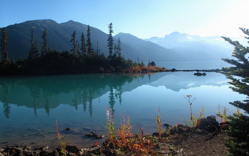 Mountain lake with forest reflection