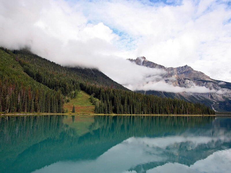 Mountain lake with forest reflection