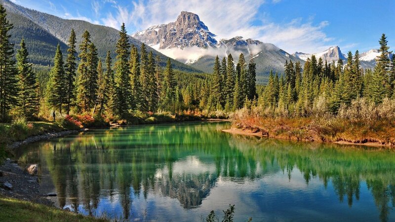 Mountain lake with forest reflection