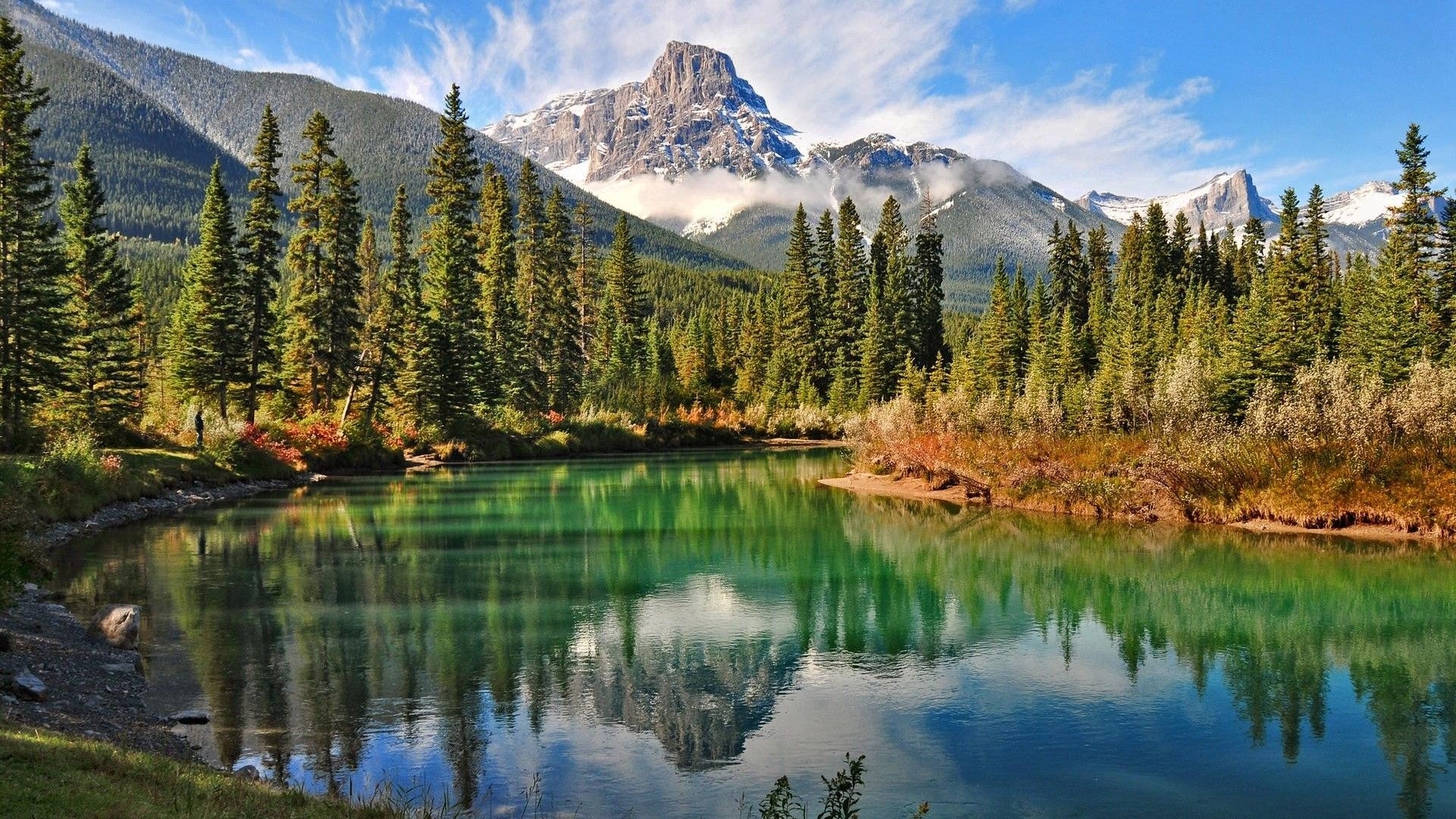 Mountain lake with forest reflection
