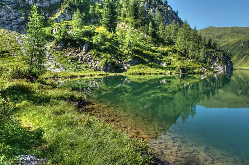 Mountain lake with forest reflection