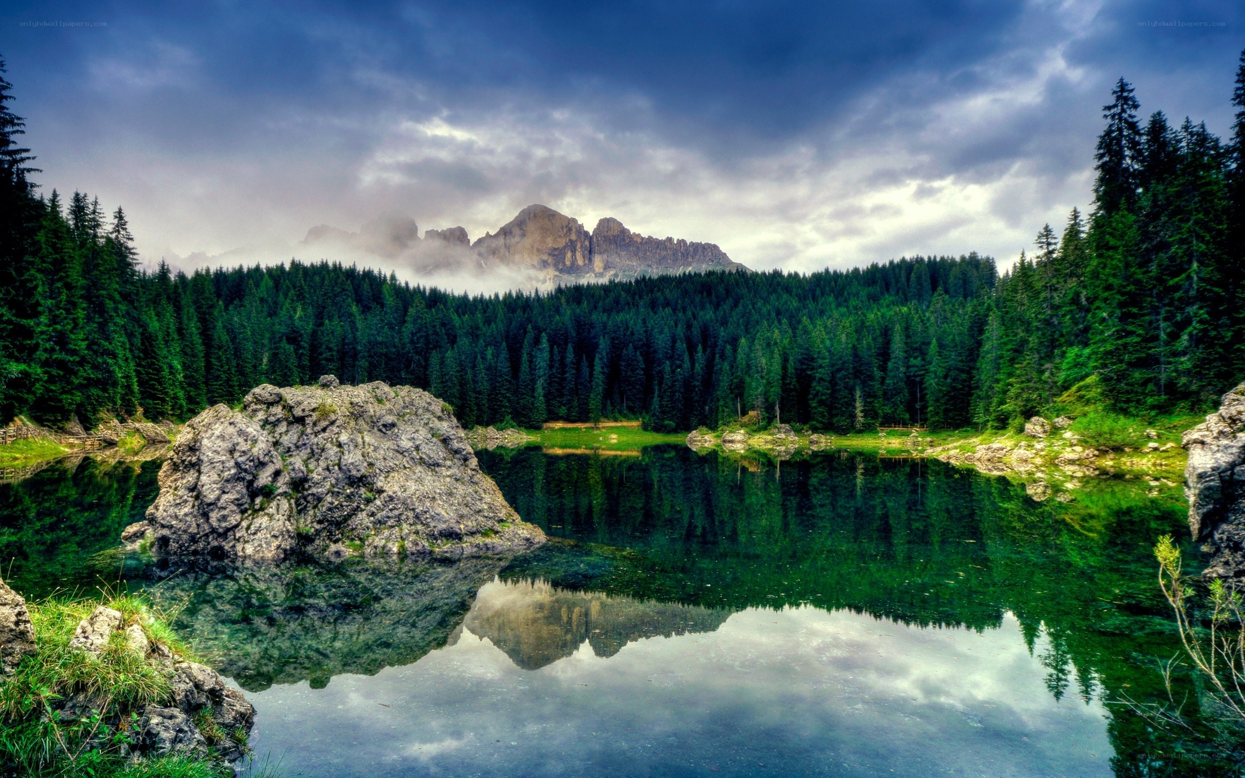 Mountain lake with forest reflection