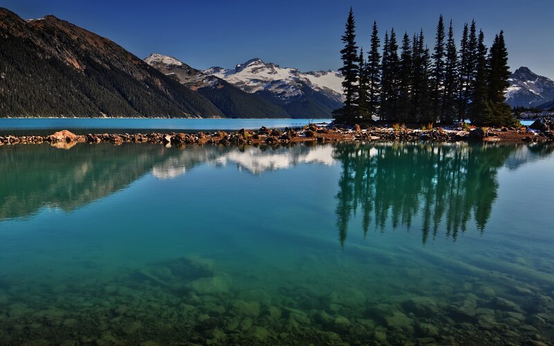 Mountain lake with forest reflection