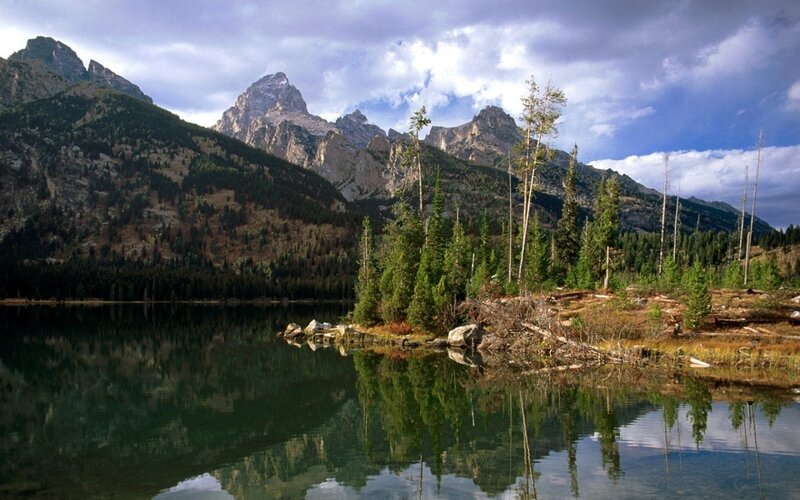 Mountain lake with forest reflection