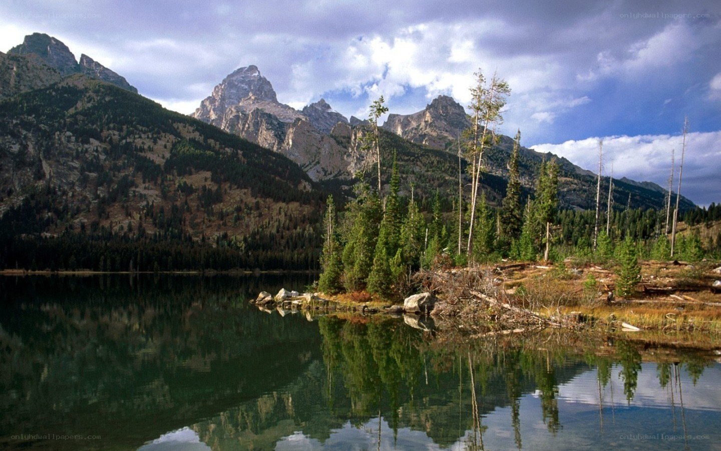 Mountain lake with forest reflection