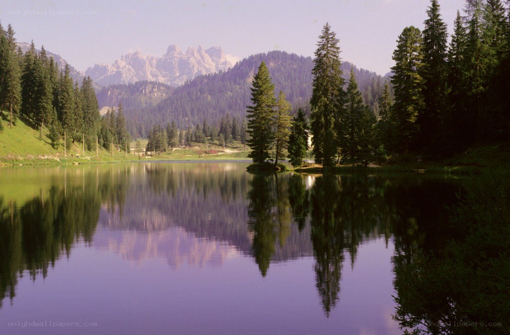 Mountain lake with forest reflection
