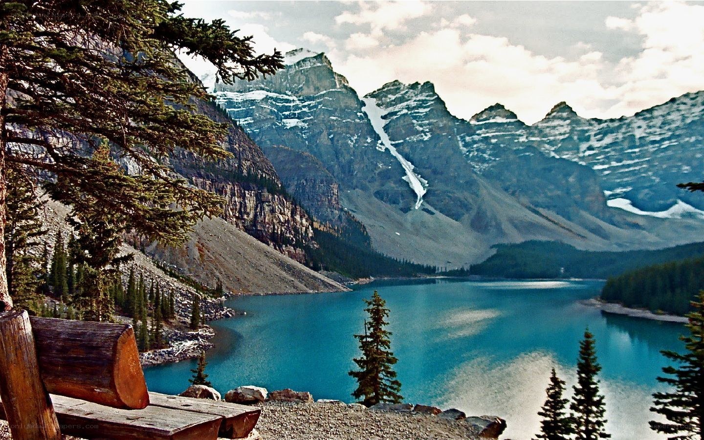 Mountain lake with forest view
