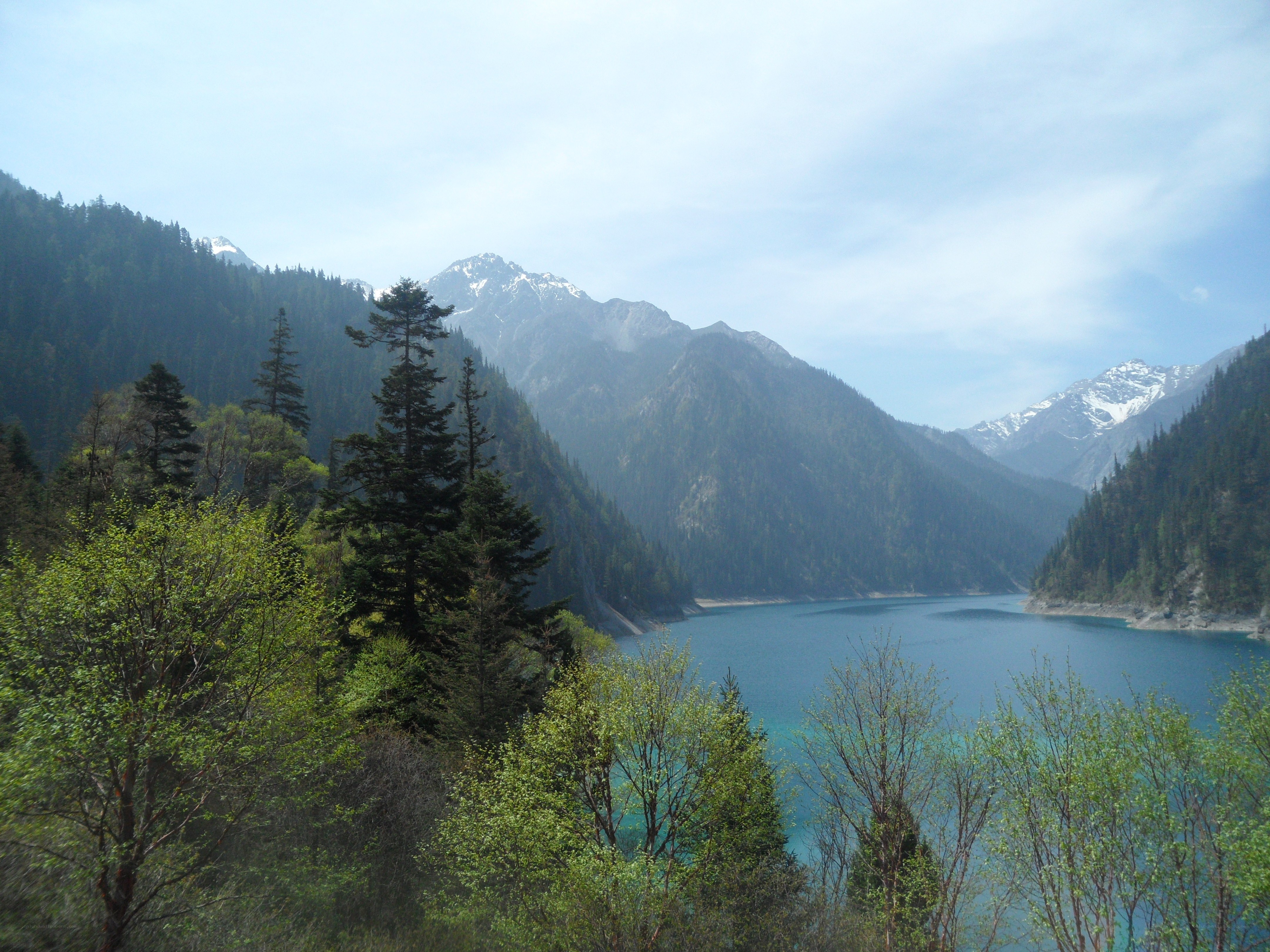 Mountain lake with forested hills