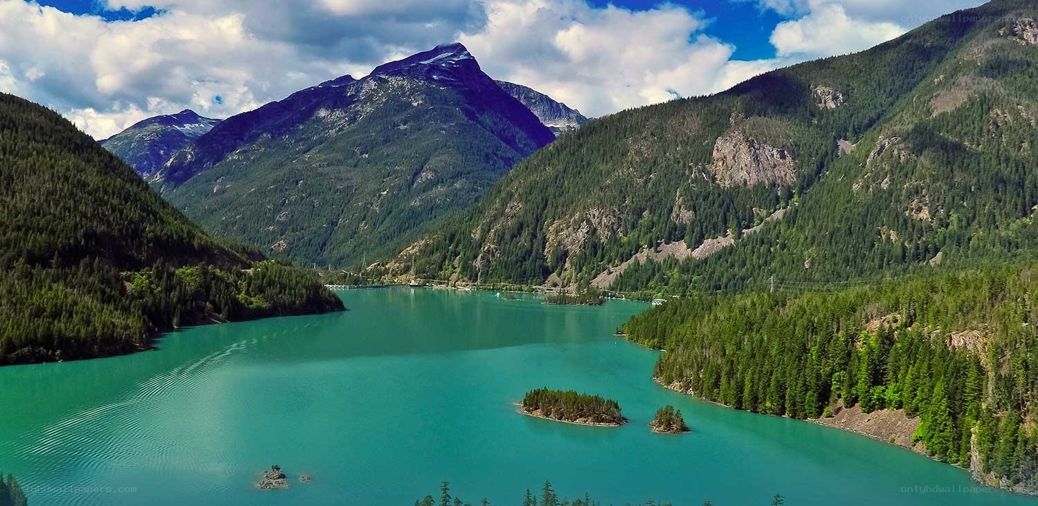 Mountain lake with forested hills