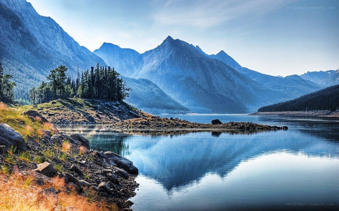Mountain lake with forested shore