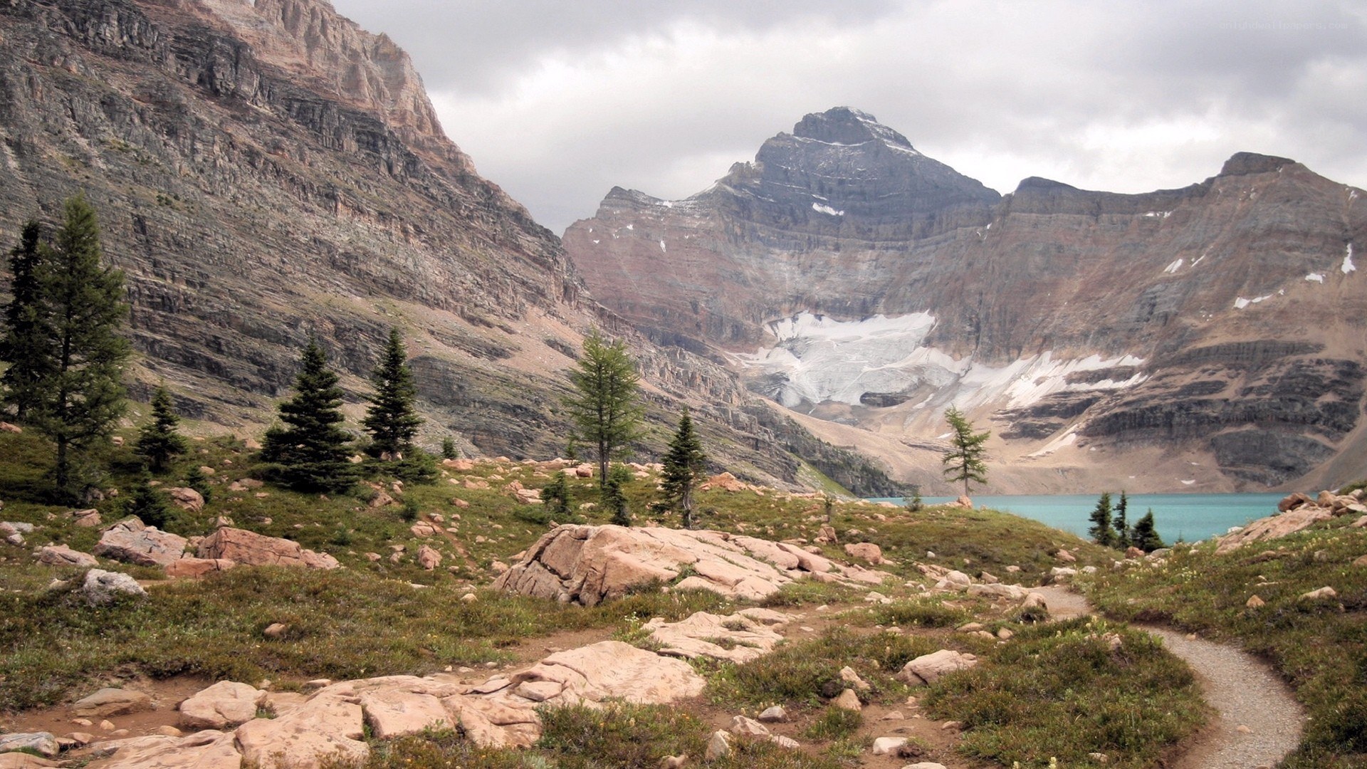 mountain lake with glacier