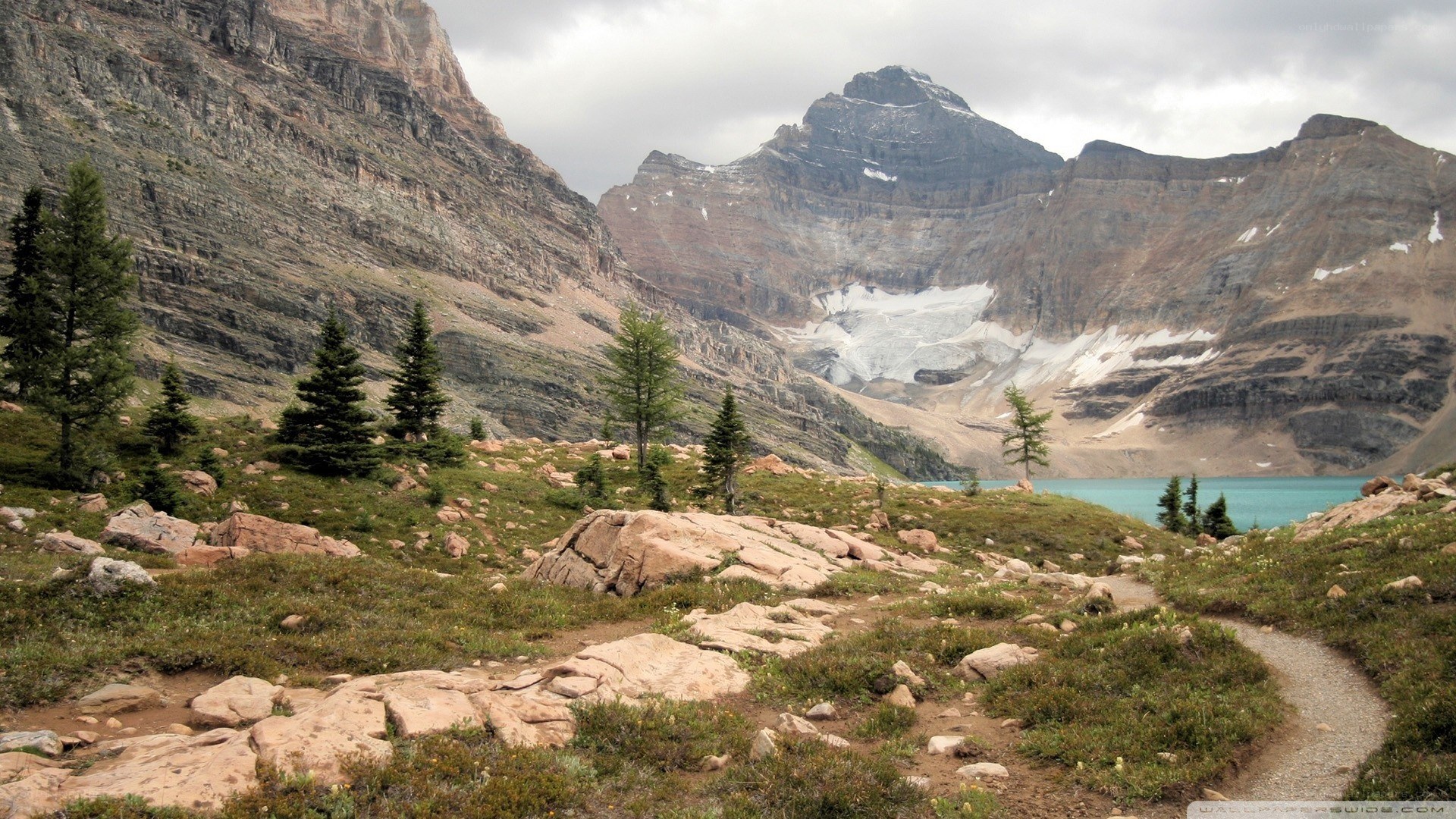 Mountain lake with glacier view