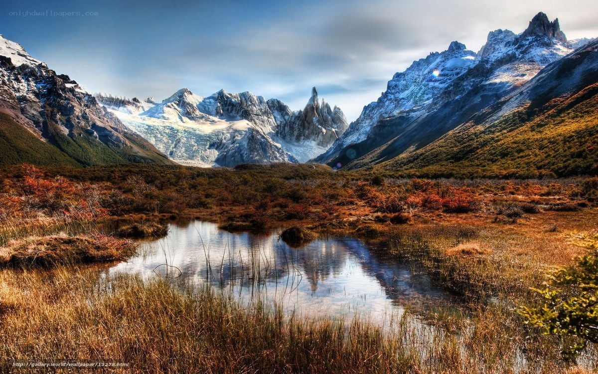 Mountain lake with glacier view