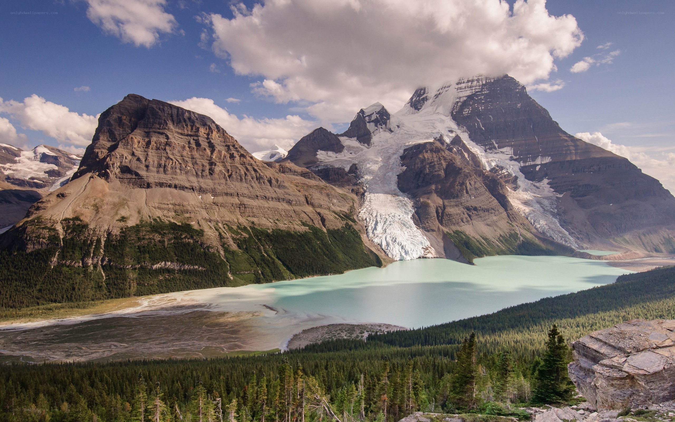 Mountain lake with glaciers
