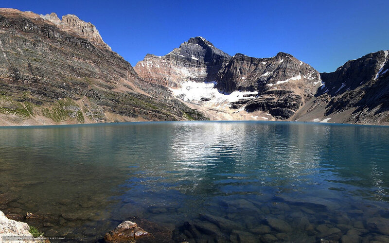 Mountain Lake with Glaciers — Blue, Serene, Afternoon