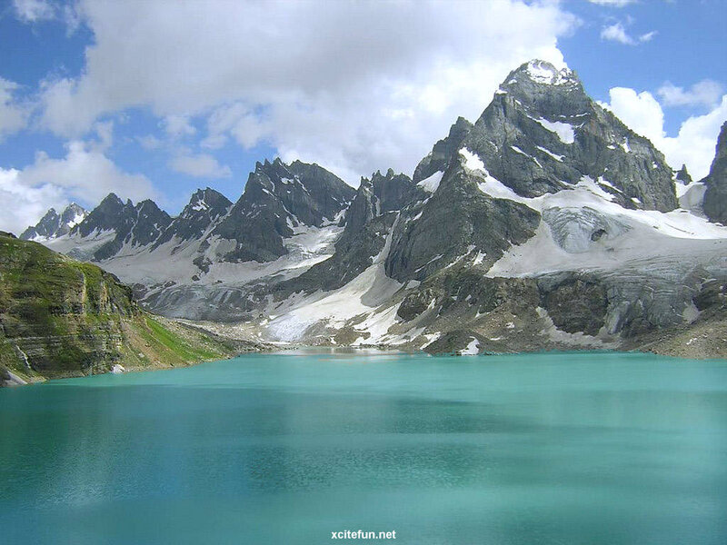 Mountain Lake with Glaciers — Blue, Serene