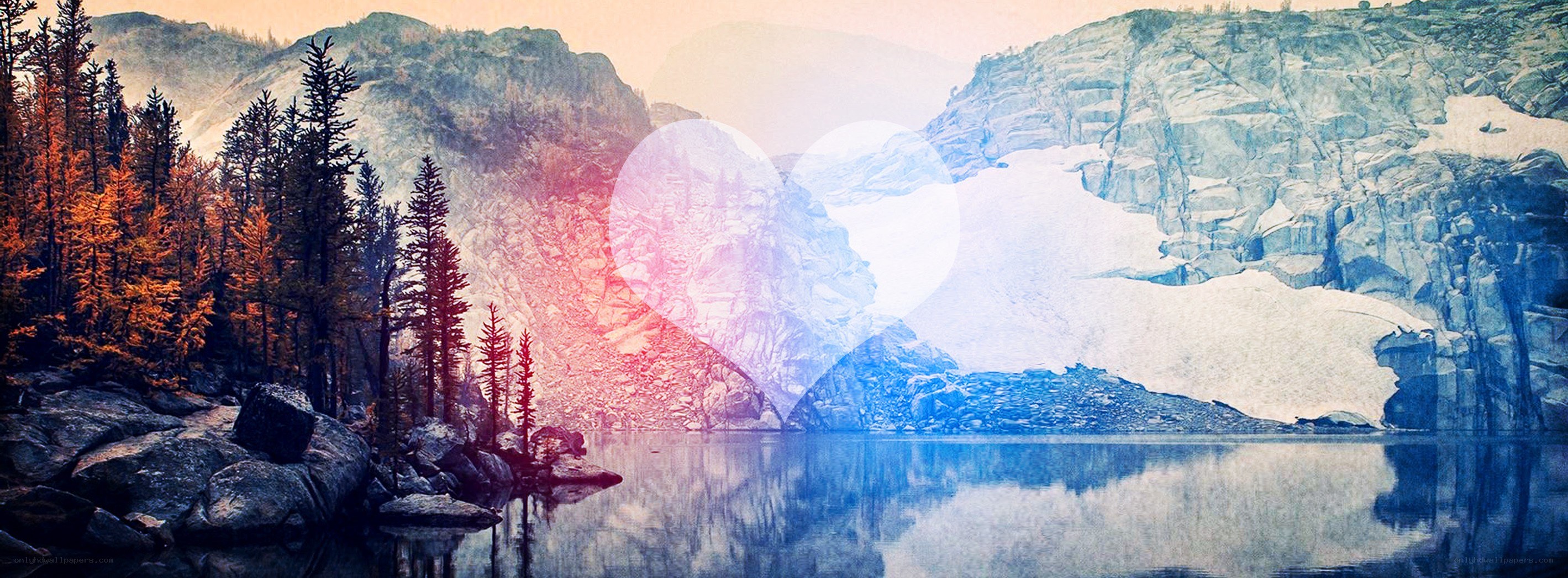 Mountain lake with heart overlay