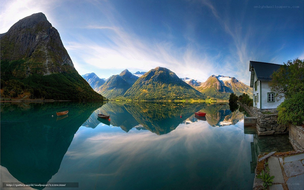 Mountain lake with house