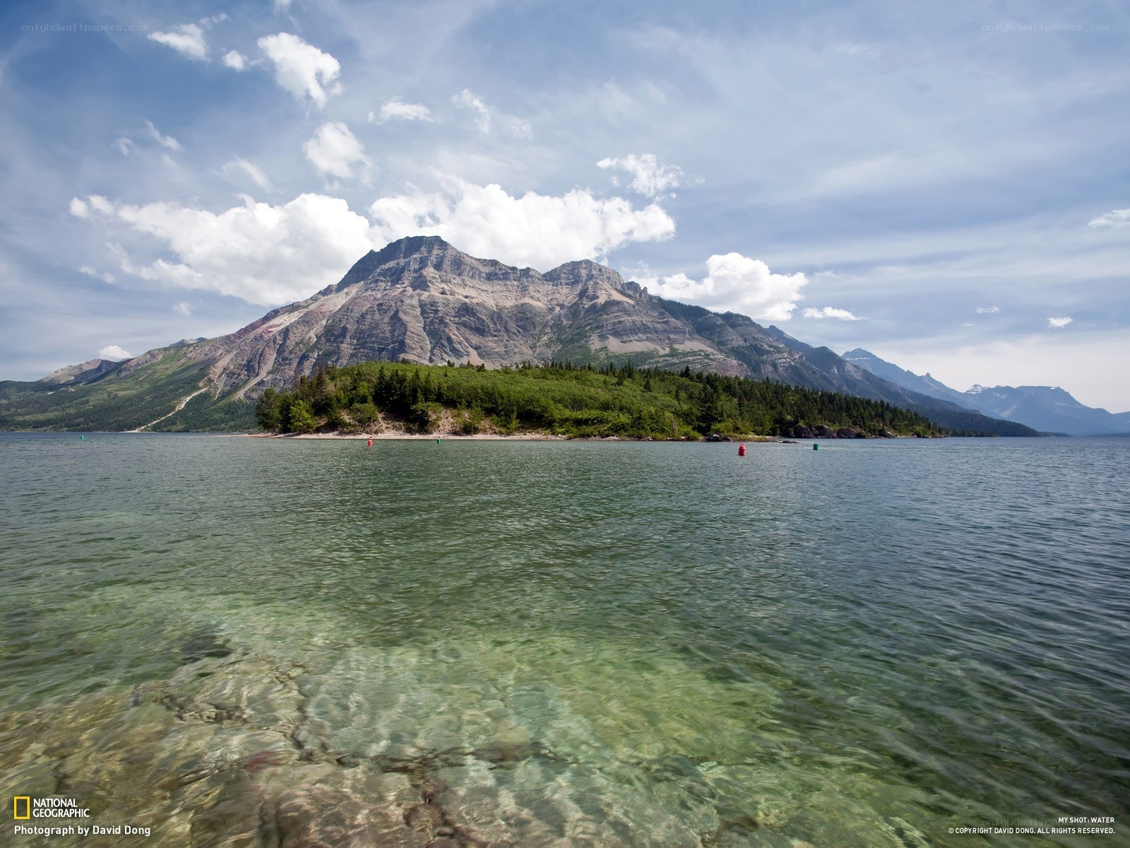 Mountain lake with island