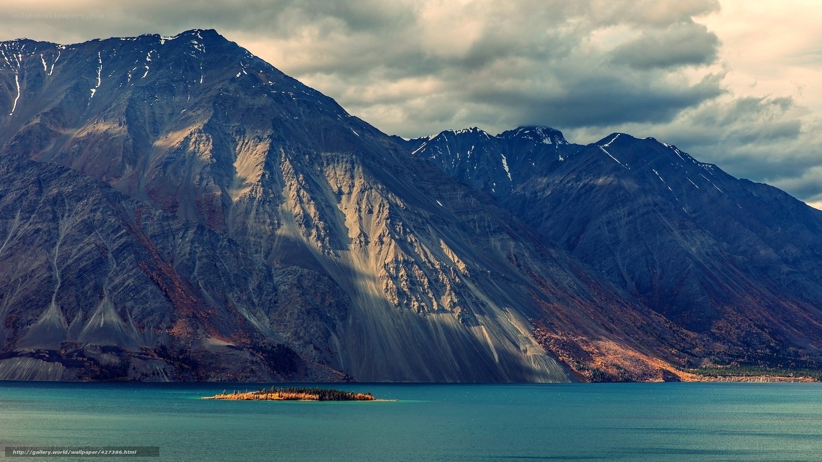 Mountain lake with island