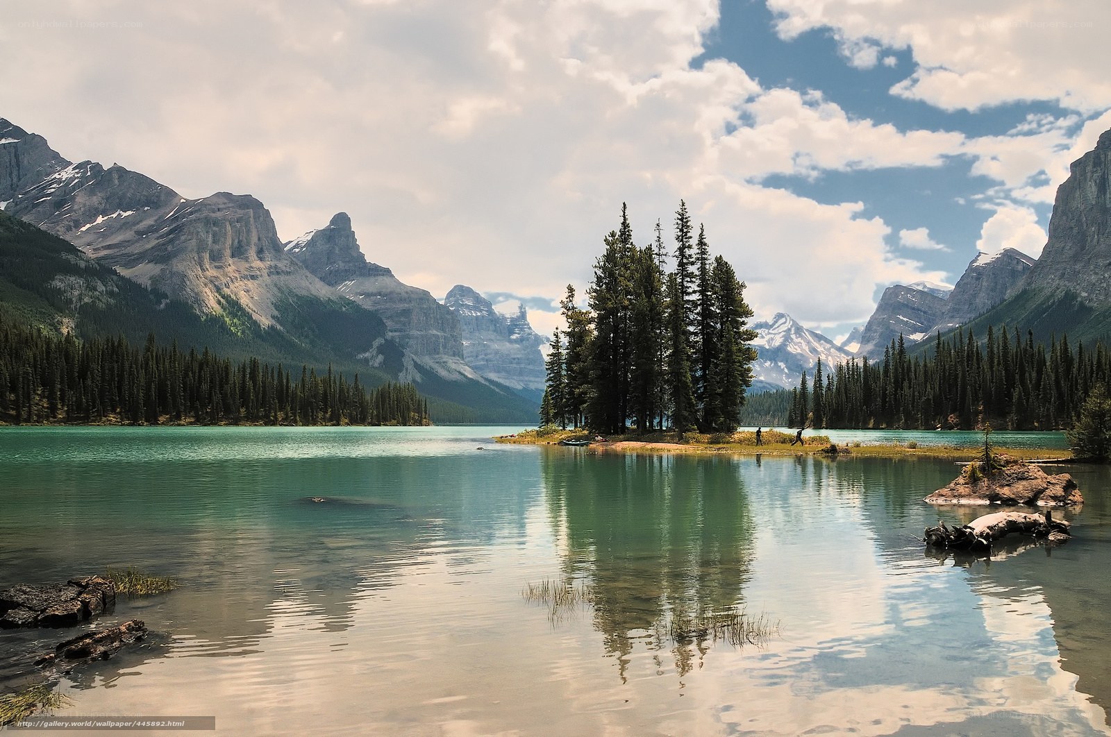 Mountain lake with island