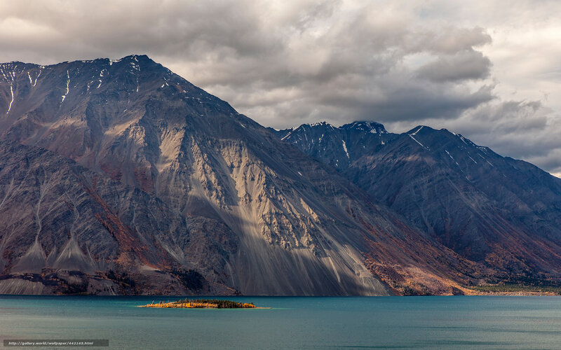 Mountain Lake with Island — Blue, Dramatic, Afternoon, Photograph, Clouds