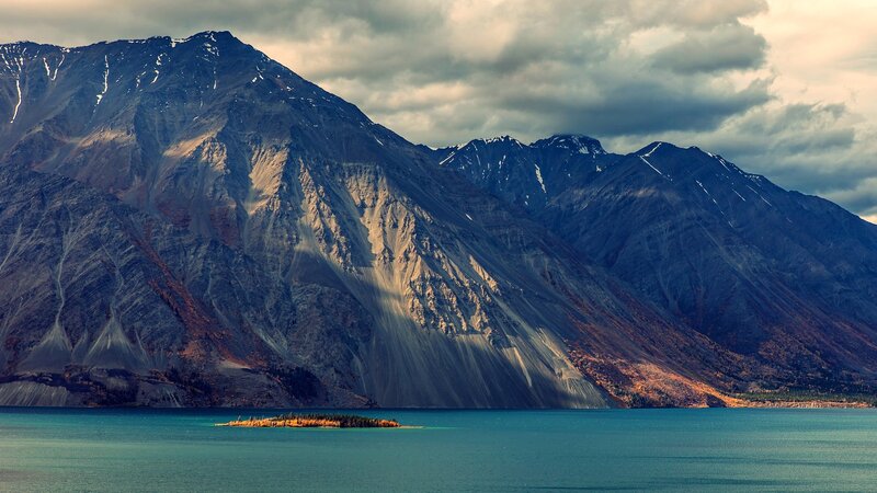 Mountain Lake with Island — Blue, Dramatic, Afternoon, Photograph
