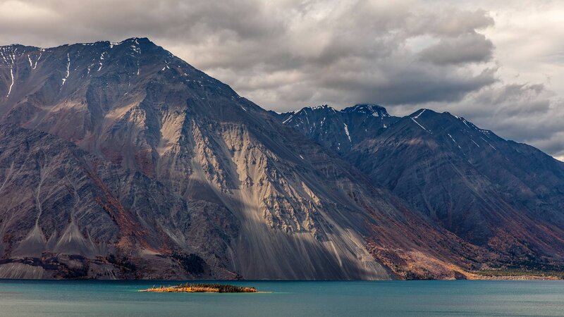 Mountain Lake with Island — Blue, Dramatic, Afternoon