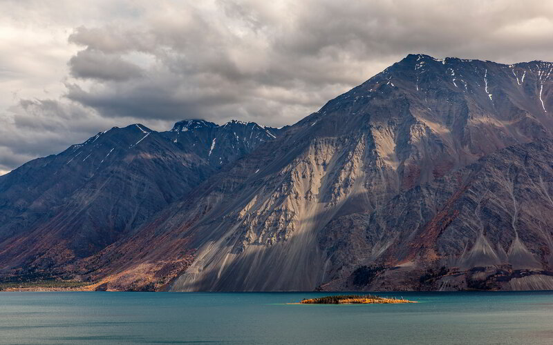 Mountain Lake with Island — Blue, Dramatic