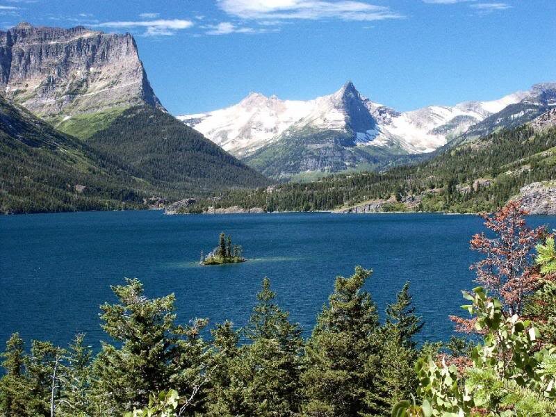 Mountain Lake with Island — Blue, Serene, Afternoon, Photograph, Mountains
