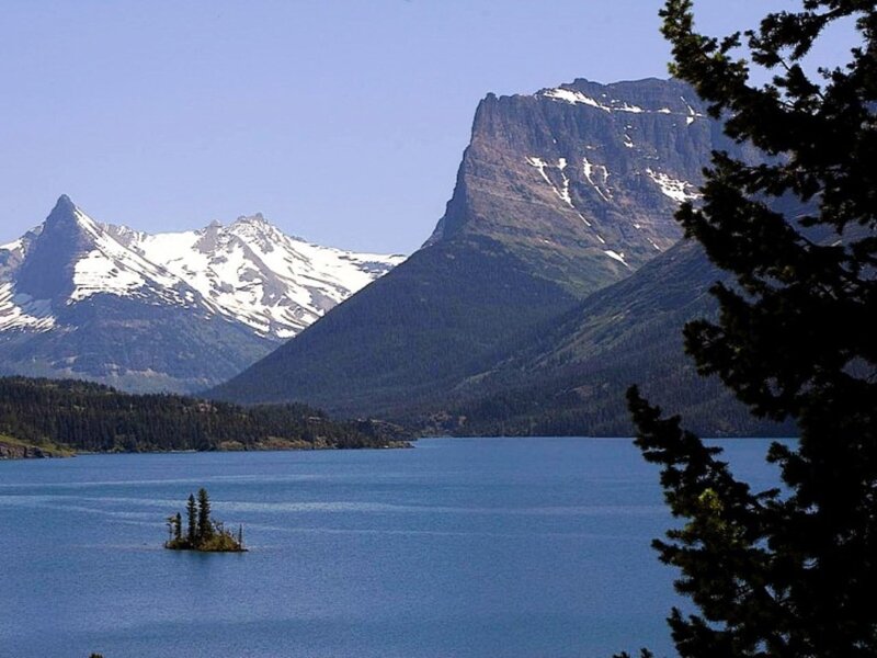 Mountain Lake with Island — Blue