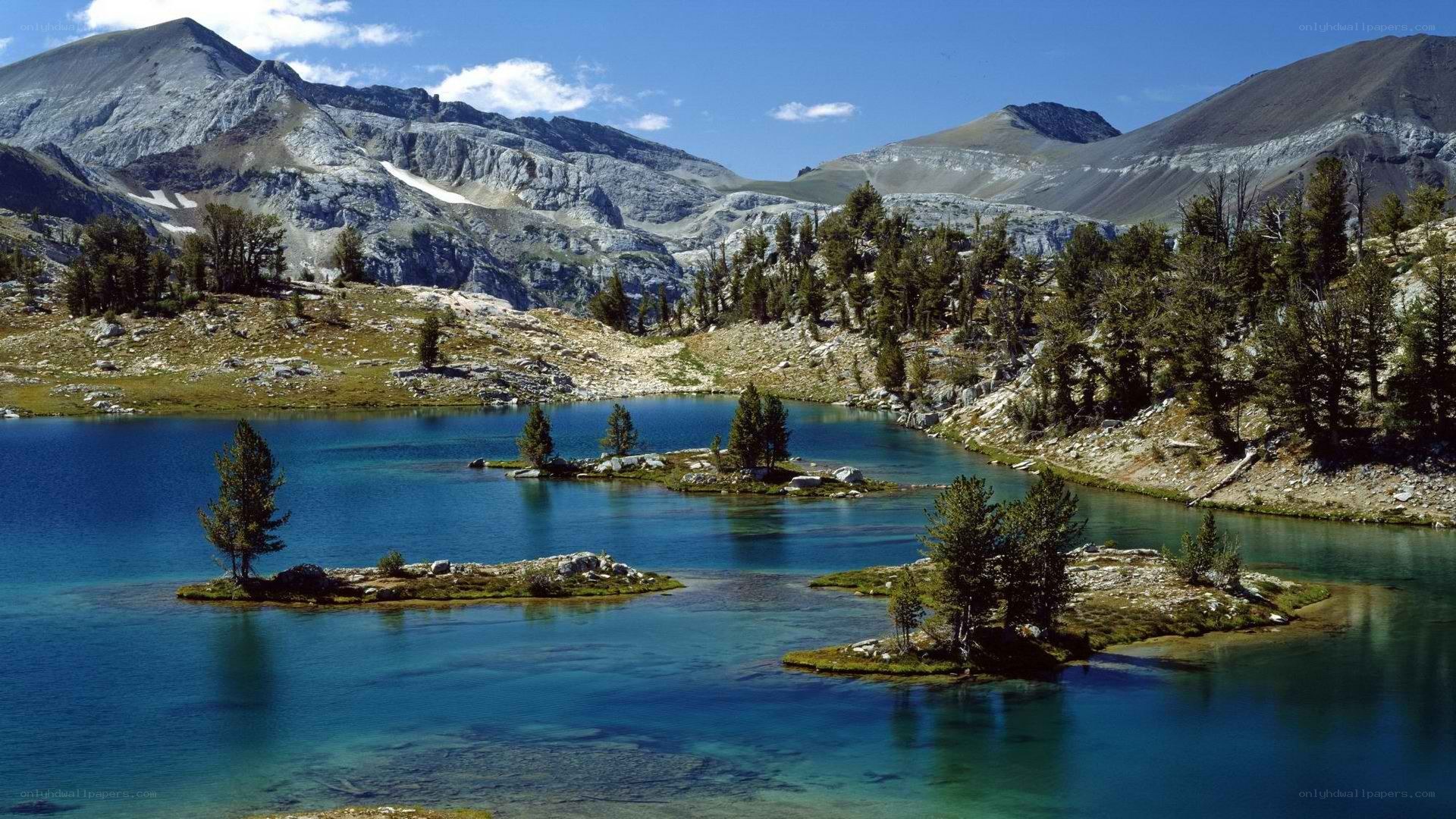 Mountain lake with islands
