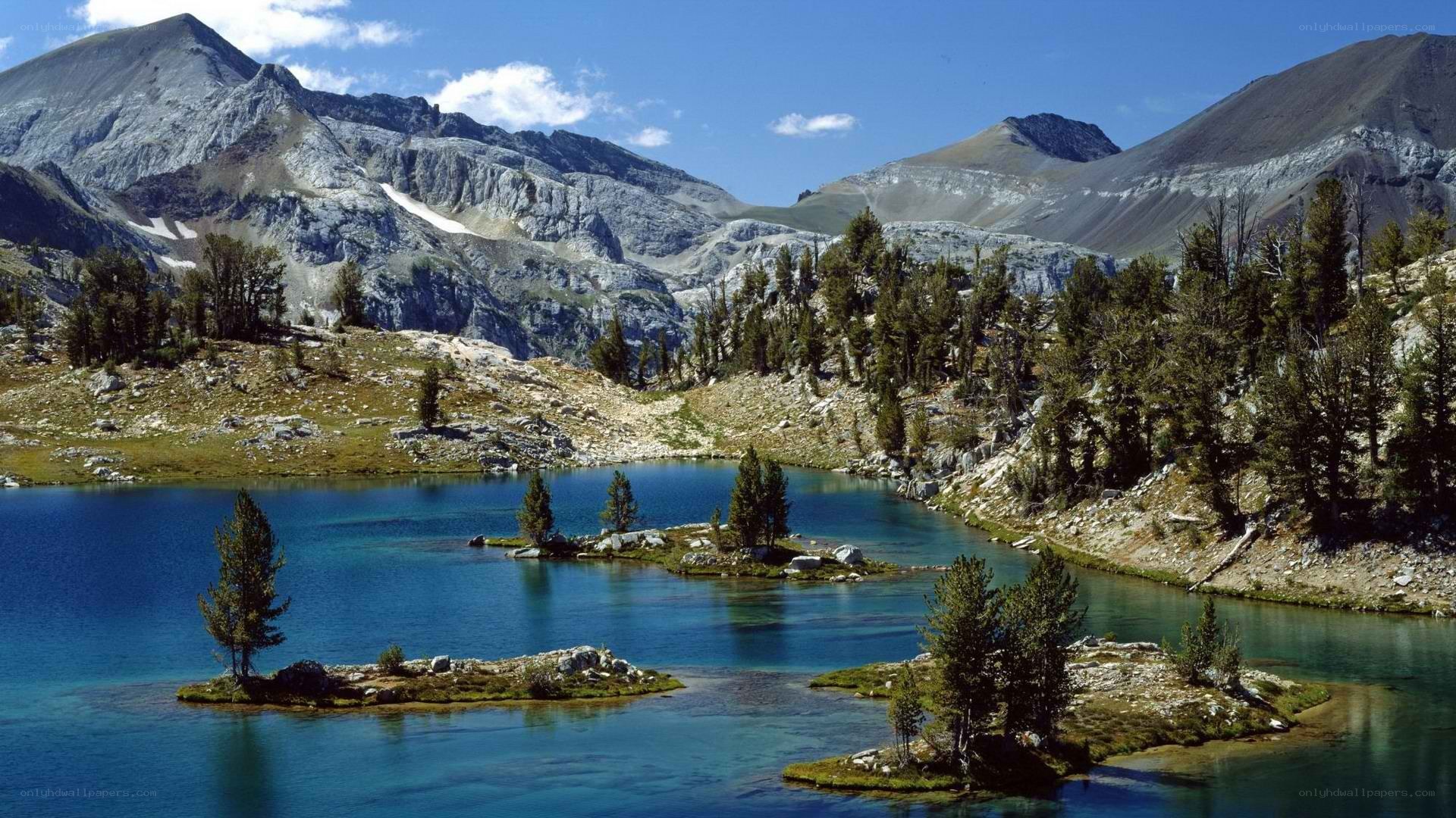 Mountain lake with islands