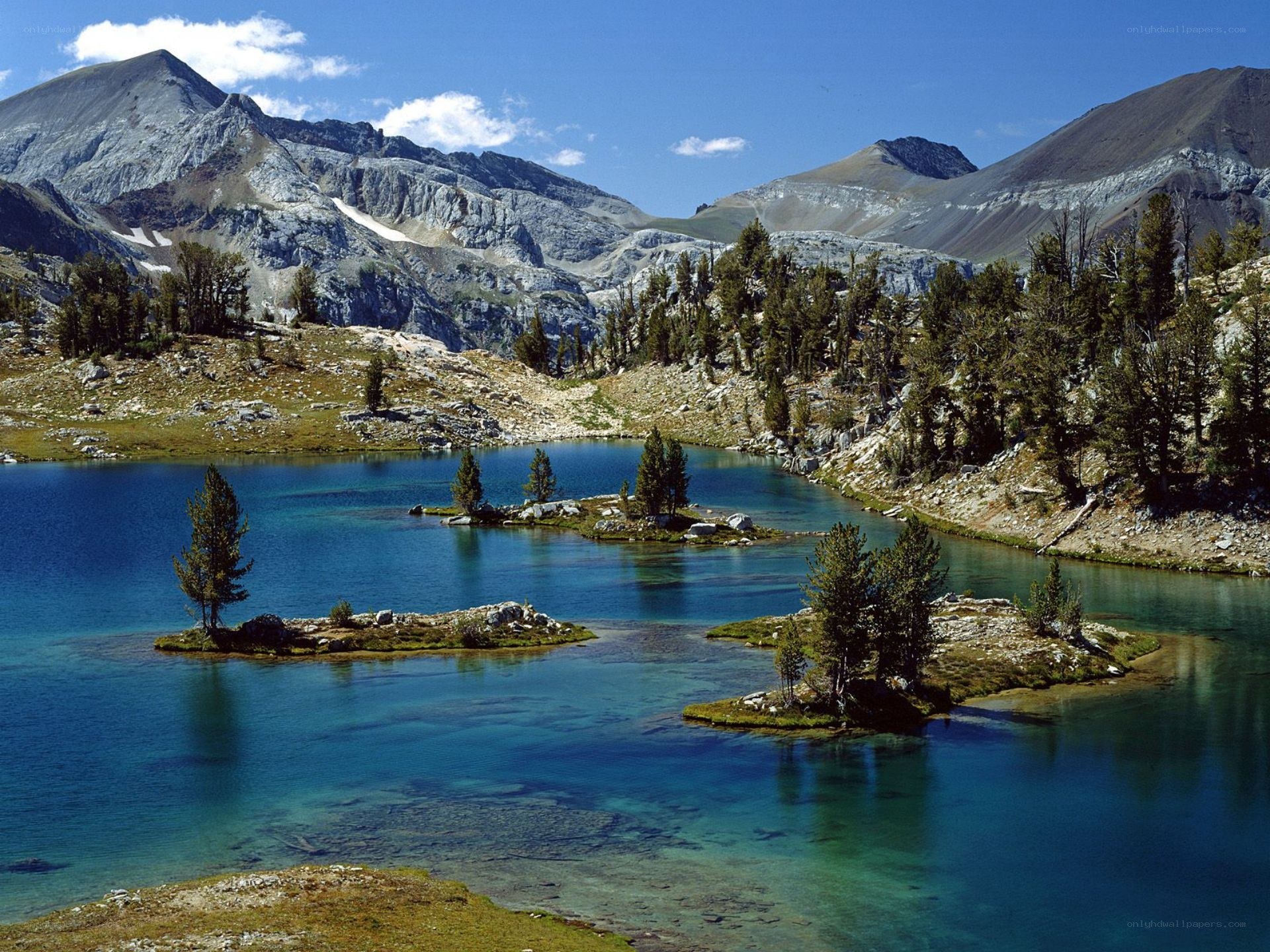 Mountain lake with islands