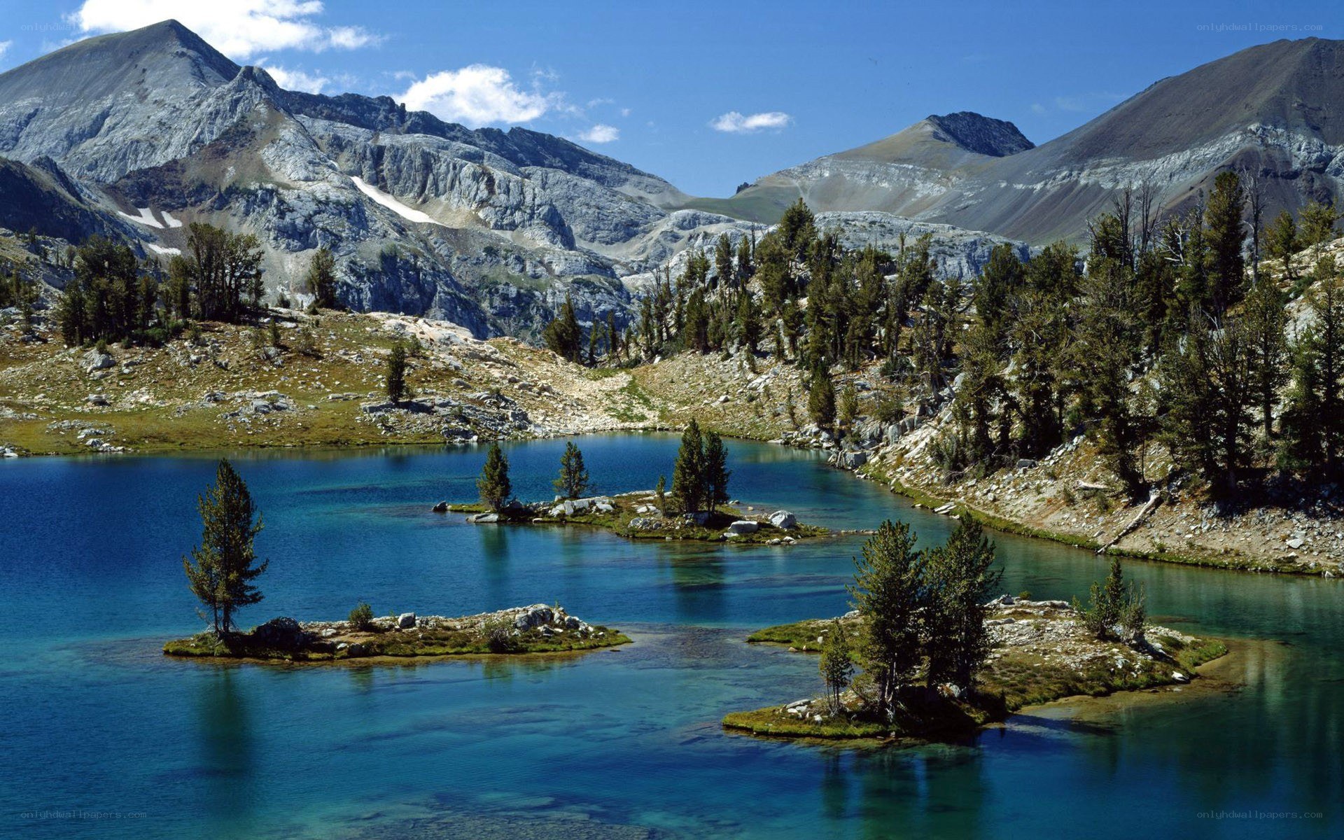 Mountain lake with islands
