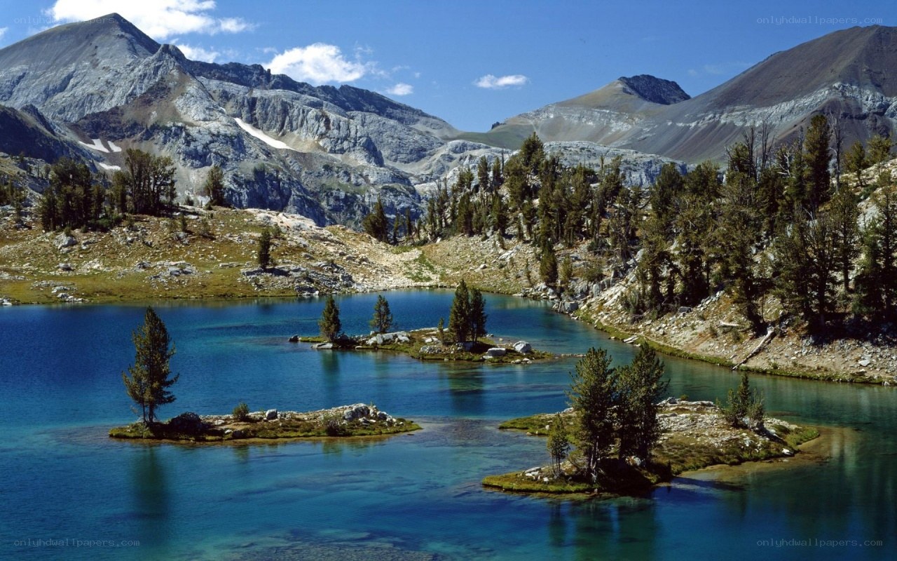 Mountain lake with islands