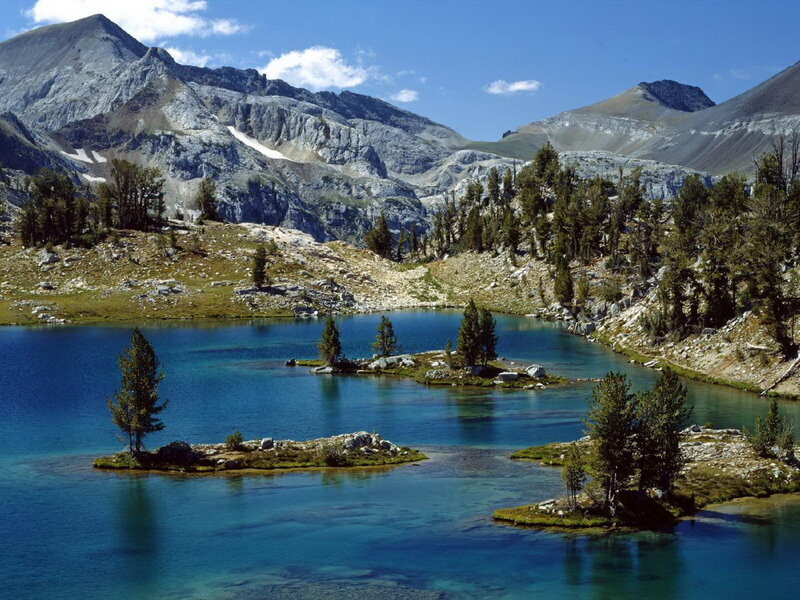 Mountain Lake with Islands — Blue, Serene, Afternoon, Photograph
