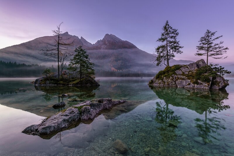 Mountain Lake with Islands — Purple