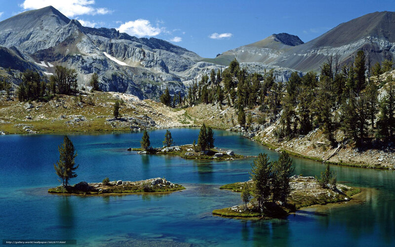 Mountain lake with islands