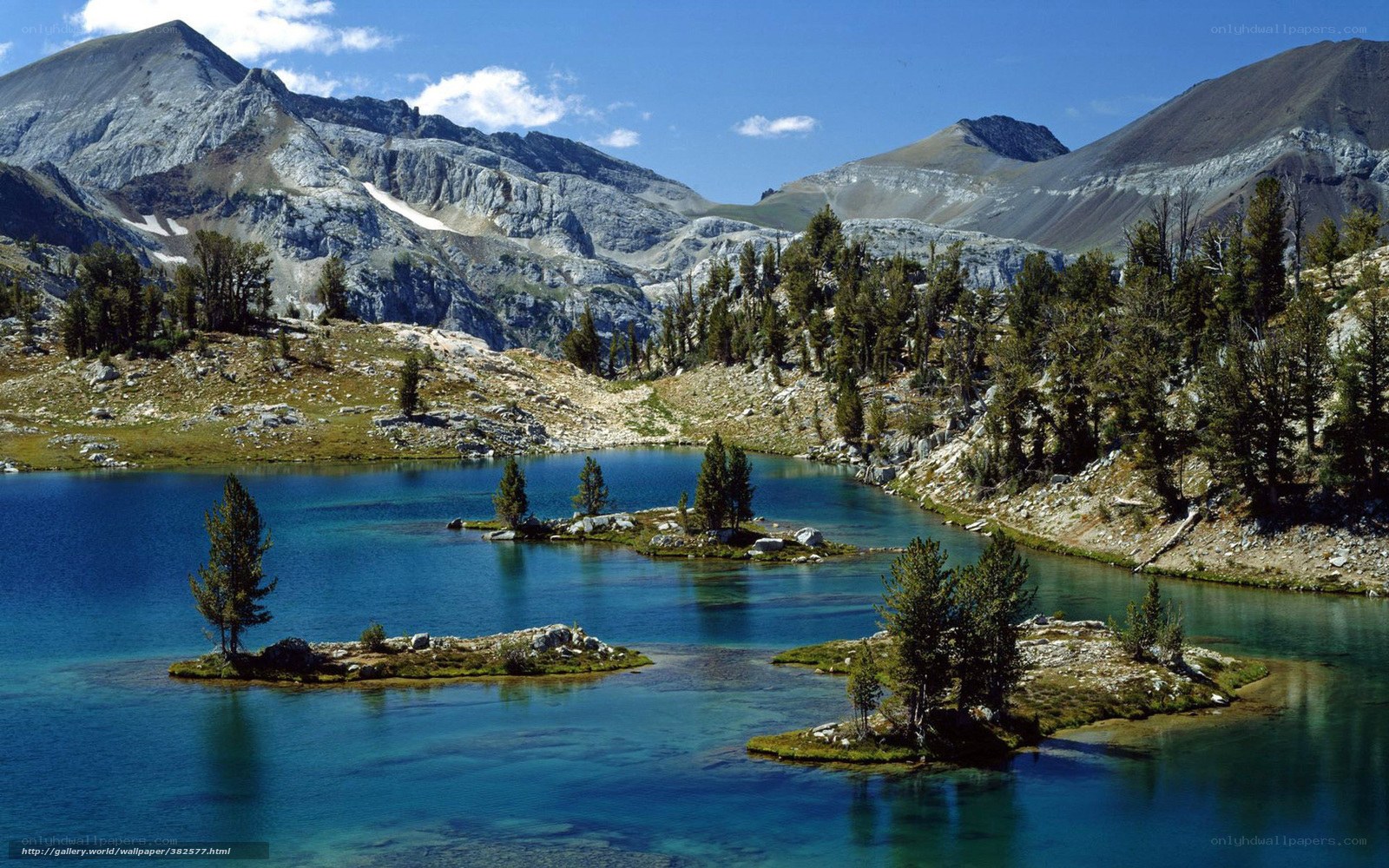 Mountain lake with islands