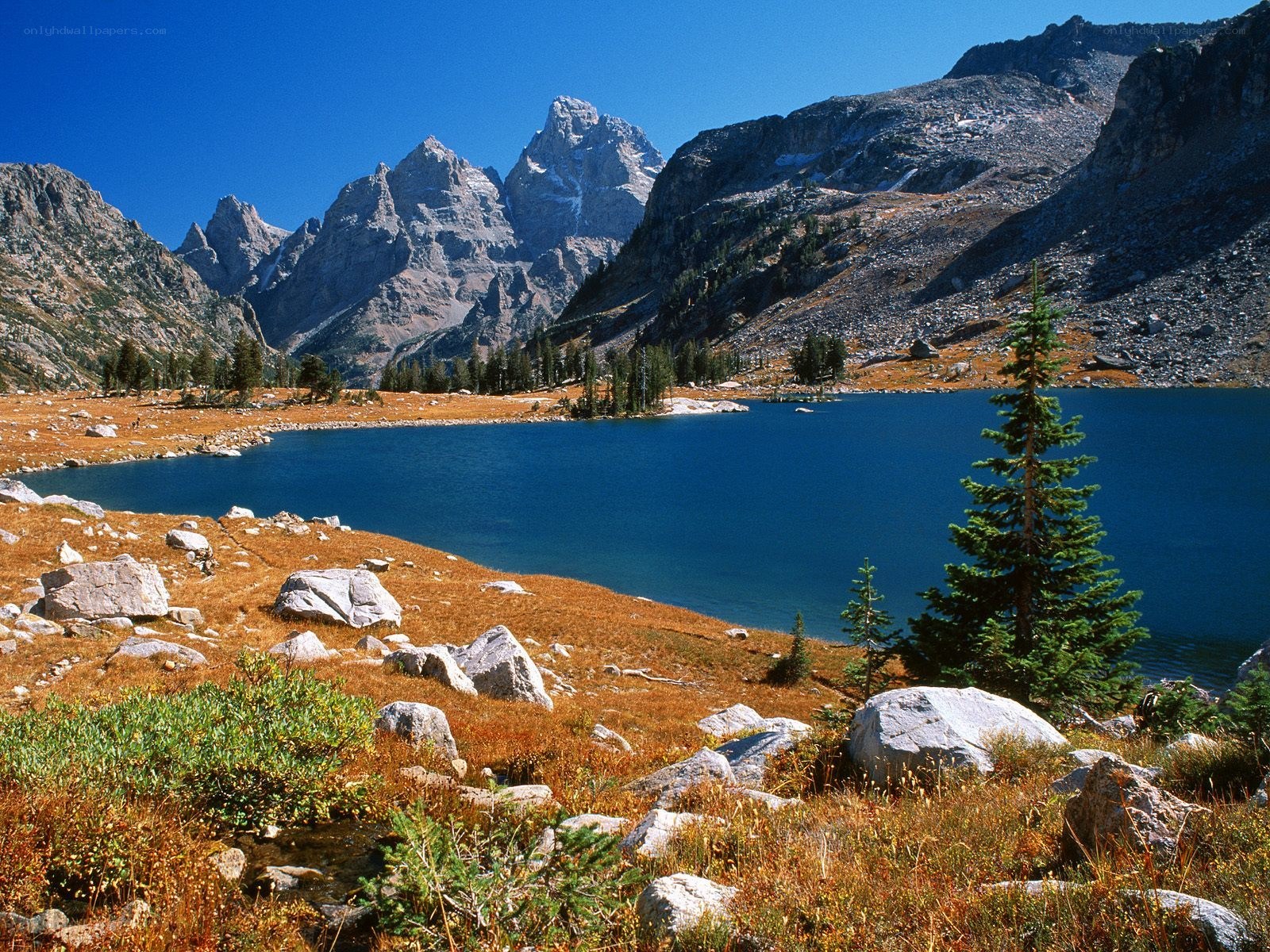 Mountain lake with jagged peaks