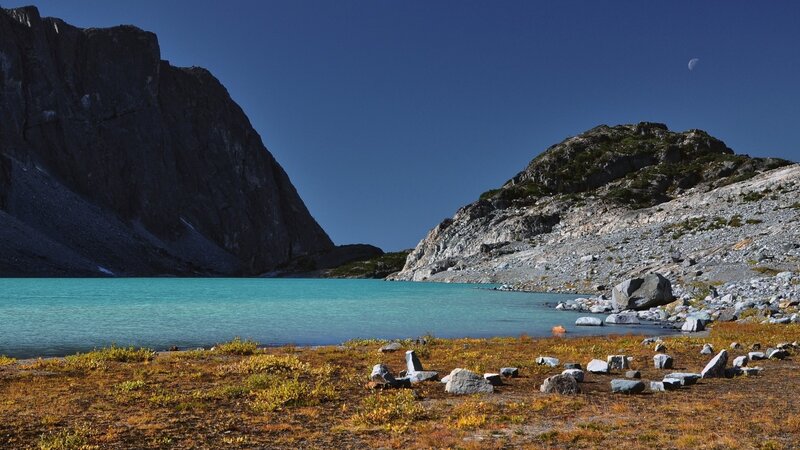 Mountain lake with moon