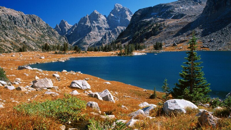 Mountain lake with peaks