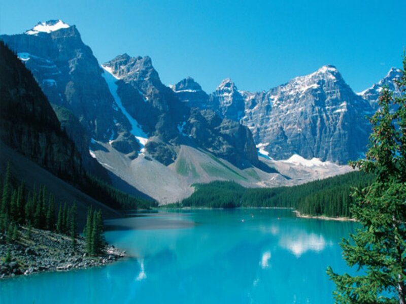 Mountain Lake with Peaks — Blue, Serene, Afternoon