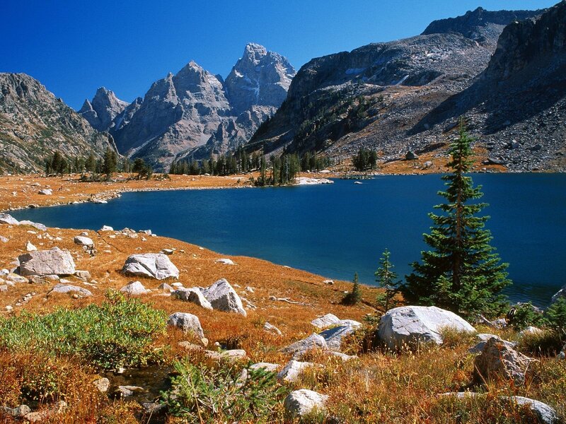 Mountain lake with peaks