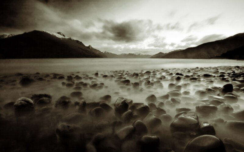 Mountain lake with pebbles